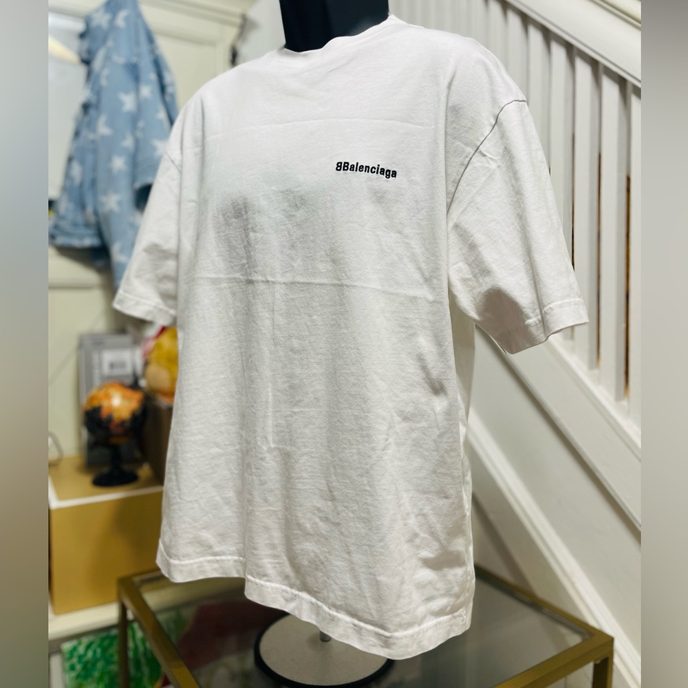 EUC Unisex Balenciaga BB Logo Embroidered Oversized Jersey Tee 100% Cotton White - Picture 7 of 13